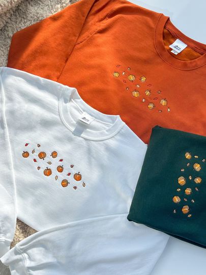 Pumpkin Spice Halloween Embroidered Sweatshirt, Autumn Sweater Embroidery Fall