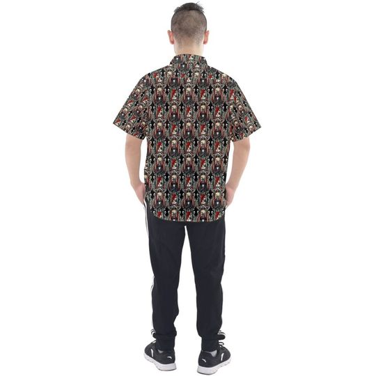 Halloween Nightmare before Christmas skeleton short sleeved button down shirt