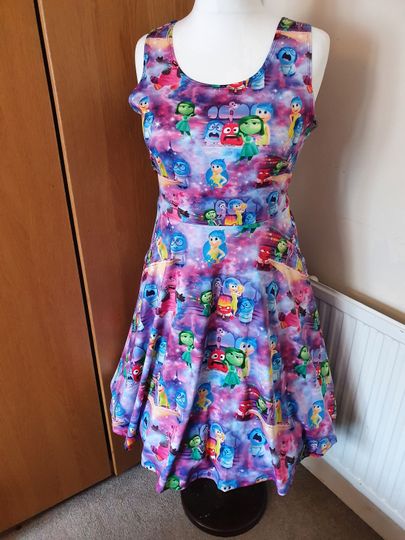 Inside out joy sadness cosplay print skater dress