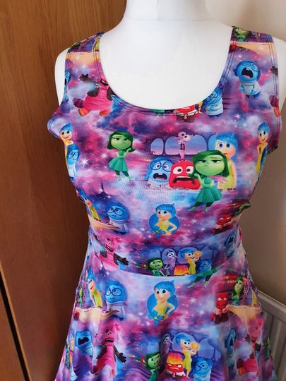 Inside out joy sadness cosplay print skater dress