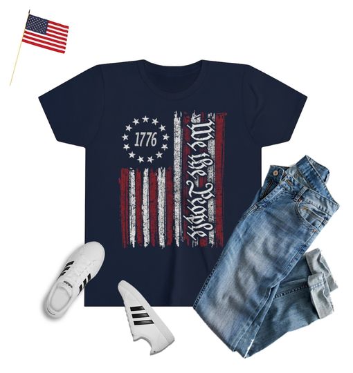 We The People Youth Short Sleeve Tee, Distressed American Flag Shirt