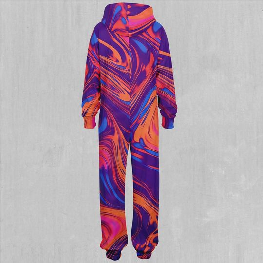 Luminous Mixture Psychedelic Colorful Adult  Zip Up Jumpsuit Pajamas