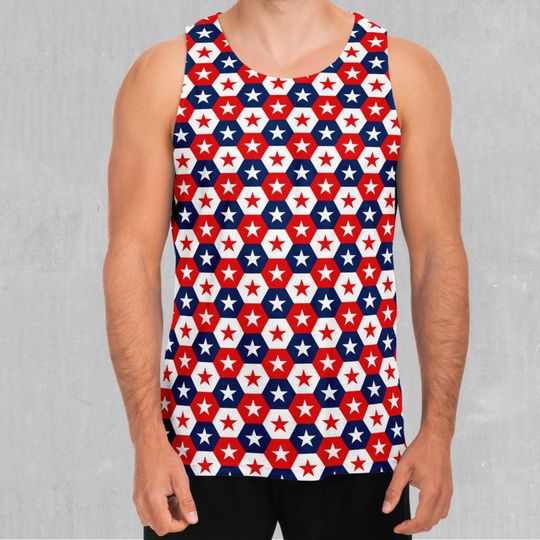 All Stars Independence Day July 4 US Flag Patriotic Men's Tank Top Muscle Sleeveless Shirt