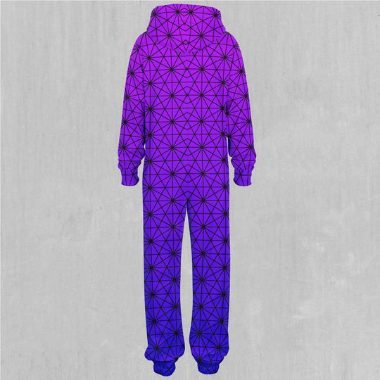 Star Net (Ultraviolet) Sacred Geometry Adult  Zip Up Jumpsuit Pajamas