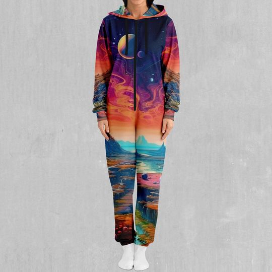 Astral Odyssey Outer Space Galaxy Adult  Zip Up Jumpsuit Pajamas