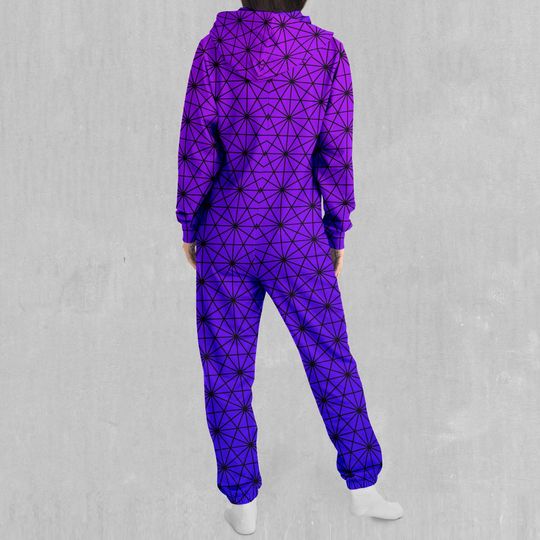 Star Net (Ultraviolet) Sacred Geometry Adult  Zip Up Jumpsuit Pajamas