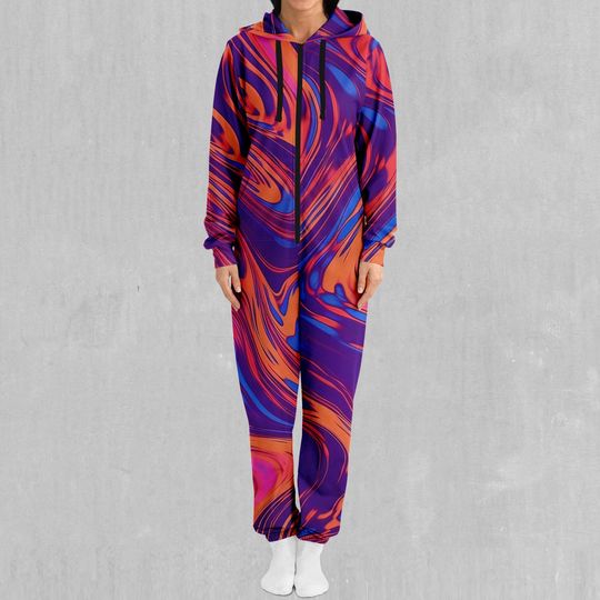 Luminous Mixture Psychedelic Colorful Adult  Zip Up Jumpsuit Pajamas
