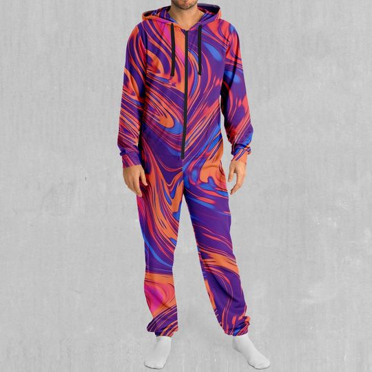 Luminous Mixture Psychedelic Colorful Adult  Zip Up Jumpsuit Pajamas