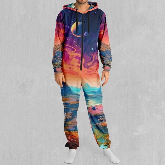 Astral Odyssey Outer Space Galaxy Adult  Zip Up Jumpsuit Pajamas