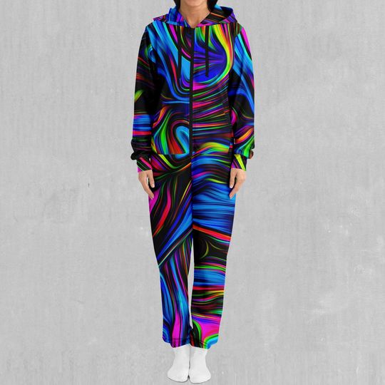 Psychedelic Waves Adult  Zip Up Jumpsuit Pajamas