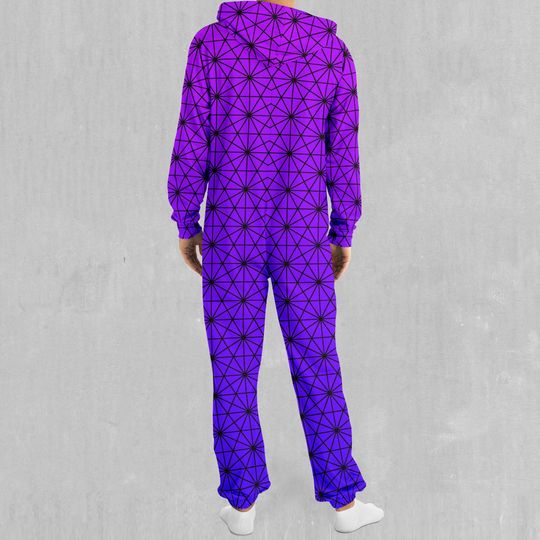Star Net (Ultraviolet) Sacred Geometry Adult  Zip Up Jumpsuit Pajamas