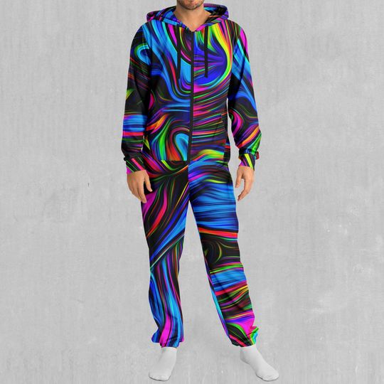Psychedelic Waves Adult  Zip Up Jumpsuit Pajamas