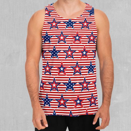 Patriotic Stars Independence Day July 4 Men's Tank Top Muscle Sleeveless Shirt