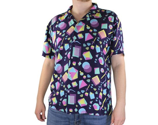 100% Rayon Midnight Blue Tabletop Dnd Button Up Geeky Hawaiian Shirt