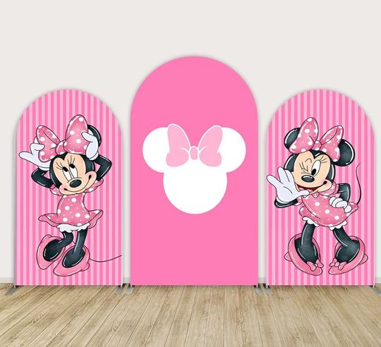Minnie Mouse Pink Arch Backdrop Cover, Kids Birthday Party Decor