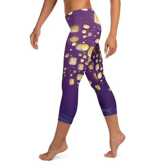 Tangled Rapunzel leggings, Floating lights Capri Leggings for women