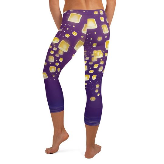 Tangled Rapunzel leggings, Floating lights Capri Leggings for women