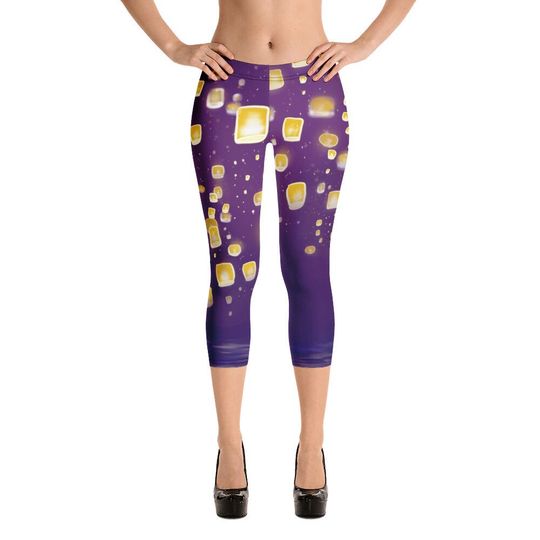 Tangled Rapunzel leggings, Floating lights Capri Leggings for women