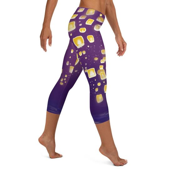 Tangled Rapunzel leggings, Floating lights Capri Leggings for women