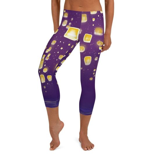 Tangled Rapunzel leggings, Floating lights Capri Leggings for women