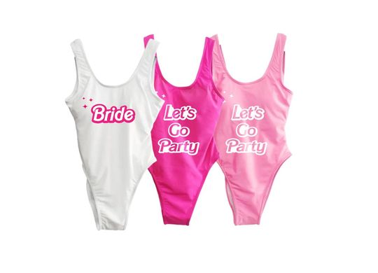 Lets Go party Swimsuits, Bachelorette Bathing Suits, Bride Swim Suit