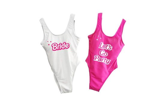 Lets Go party Swimsuits, Bachelorette Bathing Suits, Bride Swim Suit