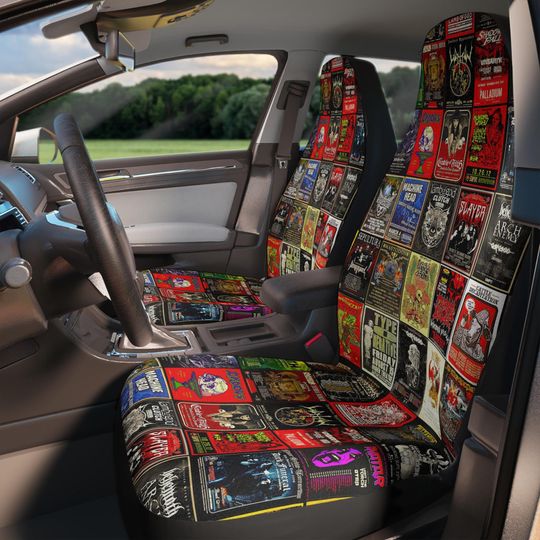 Black Death Metal Car Seat Covers