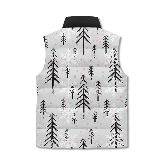 Gray Winter Forest Vest - Tree & Snow AOP Print Unisex Zip Up Puffer Jacket