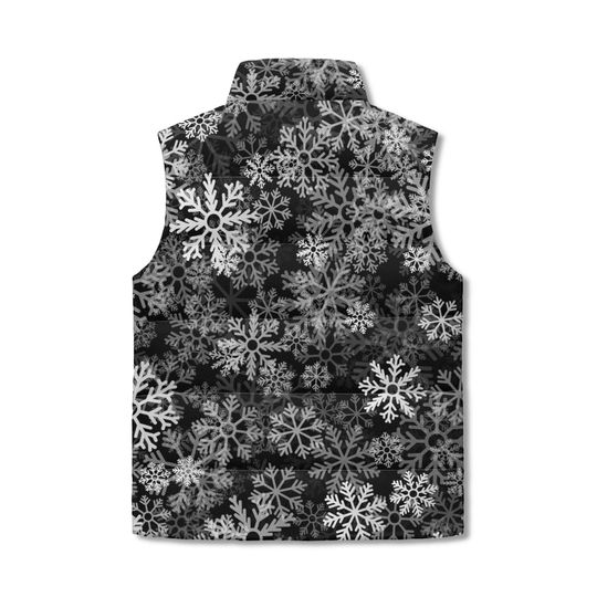 Black and White Snowflake Puffer Vest  Custom Color Option