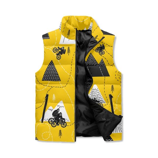 Yellow MTB Print Puffer Vest Unisex Mountain Bike Outerwear