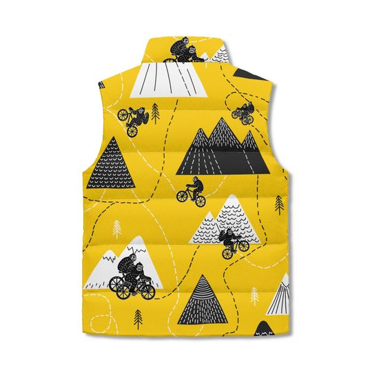 Yellow MTB Print Puffer Vest Unisex Mountain Bike Outerwear
