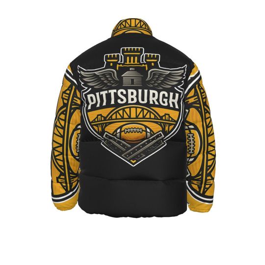 Pittsburgh Fan Puffer Jacket Black & Gold Winter Coat