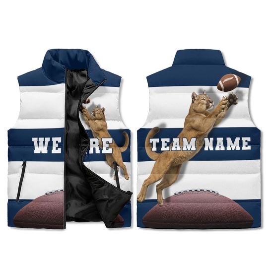Customizable Puffer Vest - Mountain Lion Football Team Colors