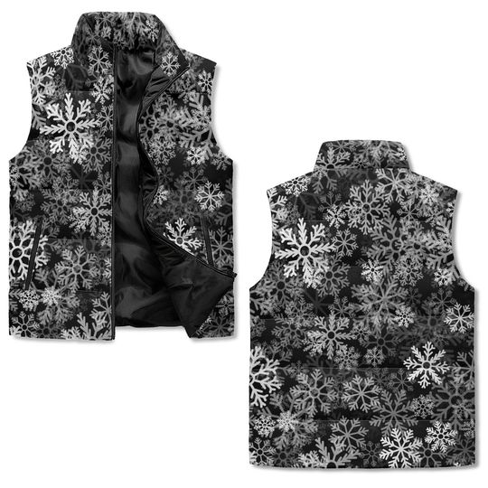 Black and White Snowflake Puffer Vest  Custom Color Option