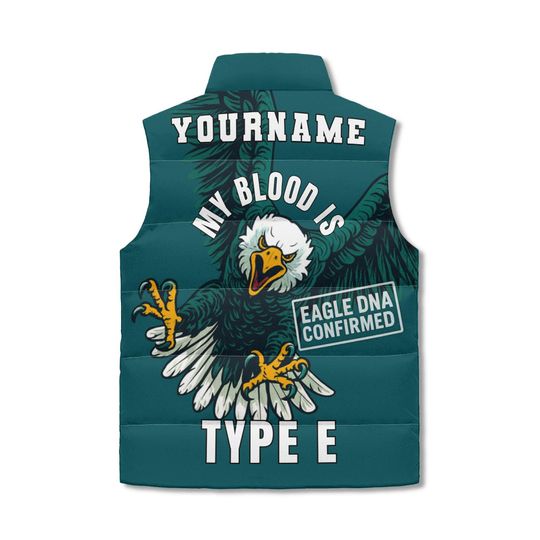 Custom Name Eagle Vest - Type E DNA Confirmed Puffer - All Over Print Zip Up Winter Stand Collar Vest