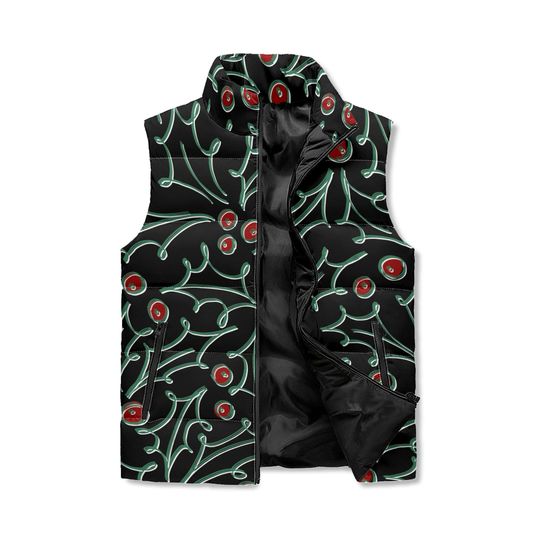 Holly Berry Print Puffer Vest  Custom Color Winter Vest