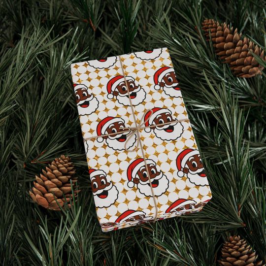 Christmas Wrapping Paper Rolls Black Family Christmas Gift Wrap Holiday Gift Wrap Custom Name Wrapping Paper African American Santa