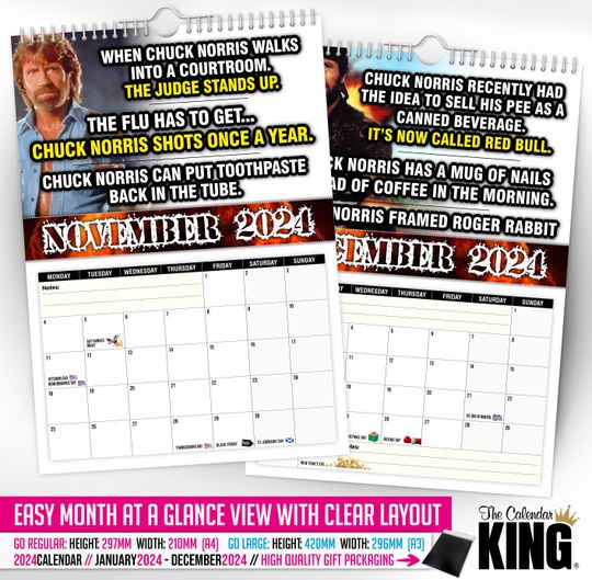Chuck Norris - 2024 Wall Calendar, Funny, Gift Idea, Novelty, Humour