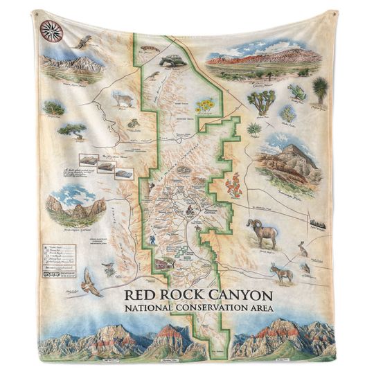 Red Rock Canyon National Park Map Fleece Blanket  - Soft, Cozy, and Warm Throw