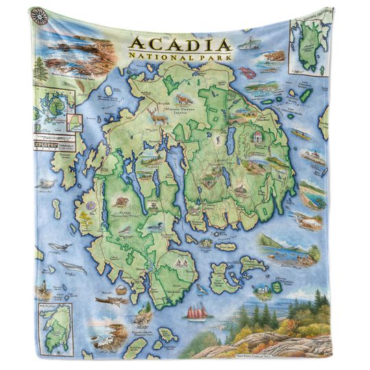 Acadia National Park Map Fleece Blanket  - Soft, Cozy, and Warm Throw