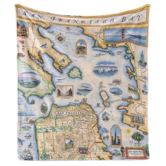 San Francisco Bay Map Fleece Blanket  - Soft, Cozy, and Warm Throw