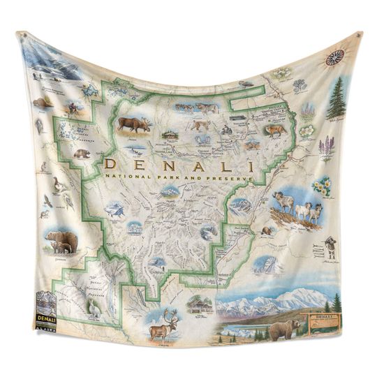 Denali National Park Map Fleece Blanket  - Soft, Cozy, and Warm