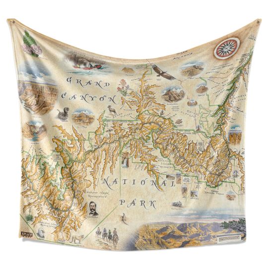 Grand Canyon National Park Map Fleece Blanket - Soft, Cozy, and Warm Throw