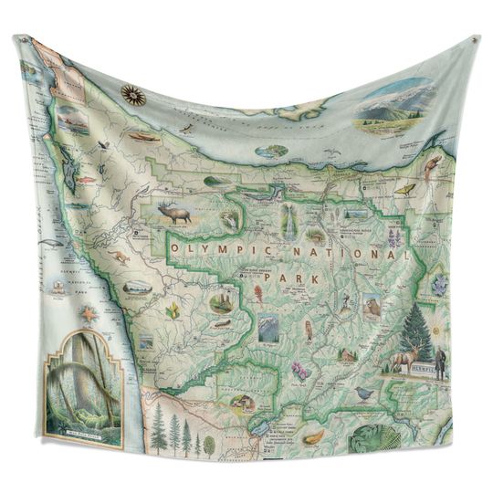 Olympic National Park Map Fleece Blanket  - Soft, Cozy, and Warm Throw