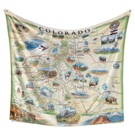 Colorado State Map Fleece Blanket - Soft, Cozy, and Warm Throw