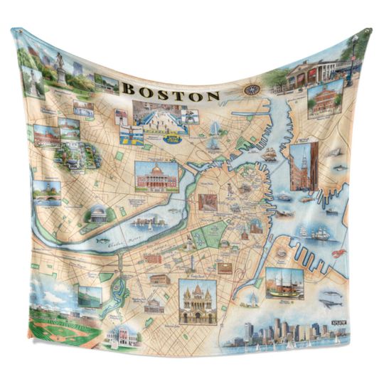 Boston City Map Fleece Blanket  - Soft, Cozy, and Warm Throw