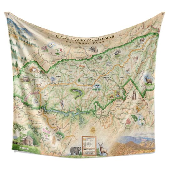 Great Smoky Mountains National Park Map Fleece Blanket - Soft, Cozy, and Warm Throw