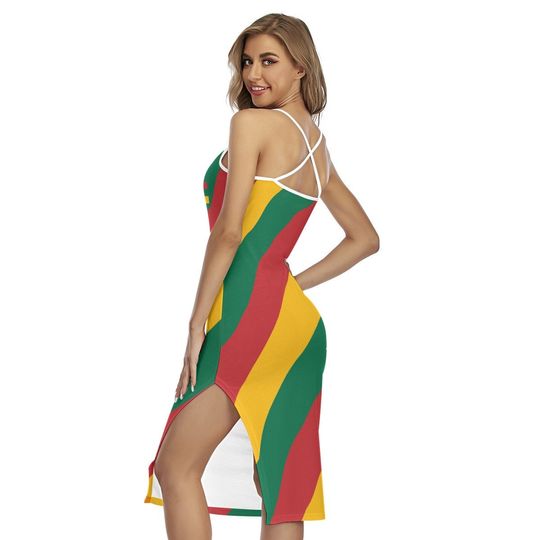 All-Over Print Women's Back Cross Cami Dress