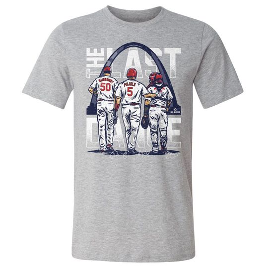 Adam Wainwright Men's Cotton T-Shirt - St. Louis Baseball Adam Wainwright Albert Pujols & Yadier Molina St. Louis Last Dance WHT