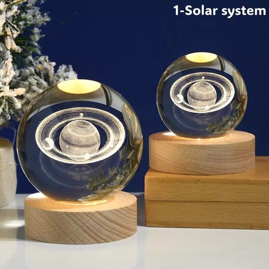 Personalized 3D Galaxy Crystal Ball LED Night Light: Custom Solar System